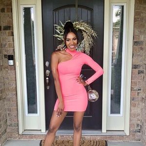 Hot pink mini dress with arm cut out detail size 2